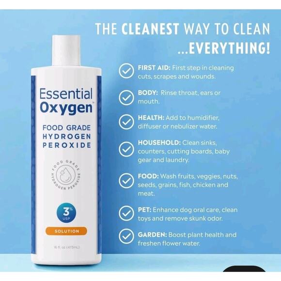 Essential Oxygen Food Grade Hydrogen Peroxide, Natural Cleaner, 3%, 16 Ounce - Picture 5 of 5